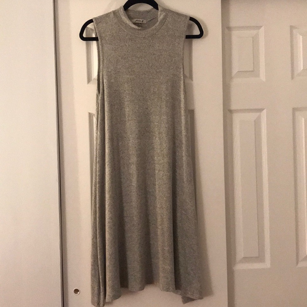 Sleeveless turtleneck gray sweater dress